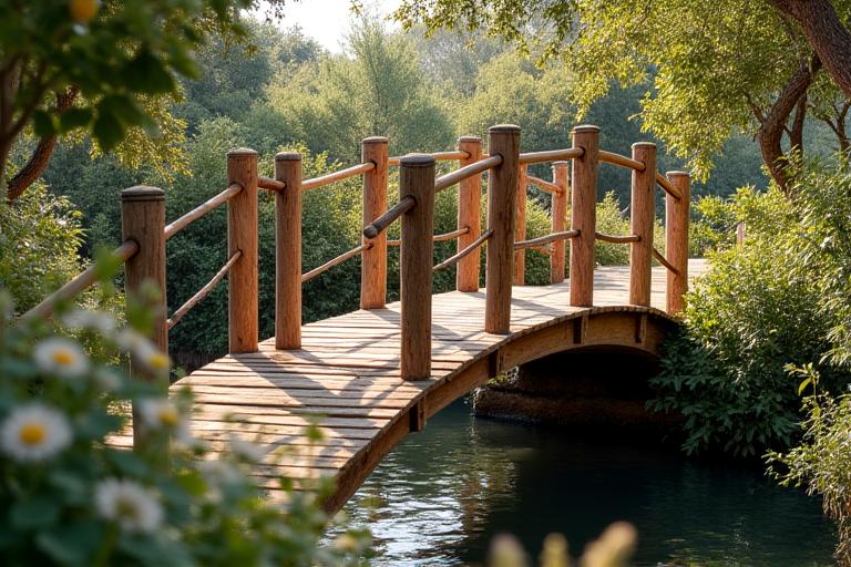 Puente de madera rústico en jardín valenciano
